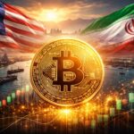 Bitcoin hoje em alta após trégua entre EUA e Irã com Estreito de Ormuz ao fundo