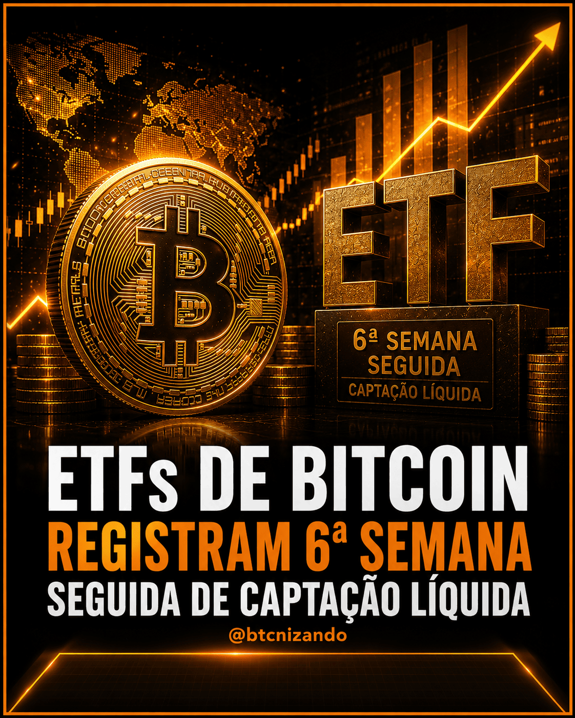 ETFs de Bitcoin registram 6ª semana seguida de captação líquida