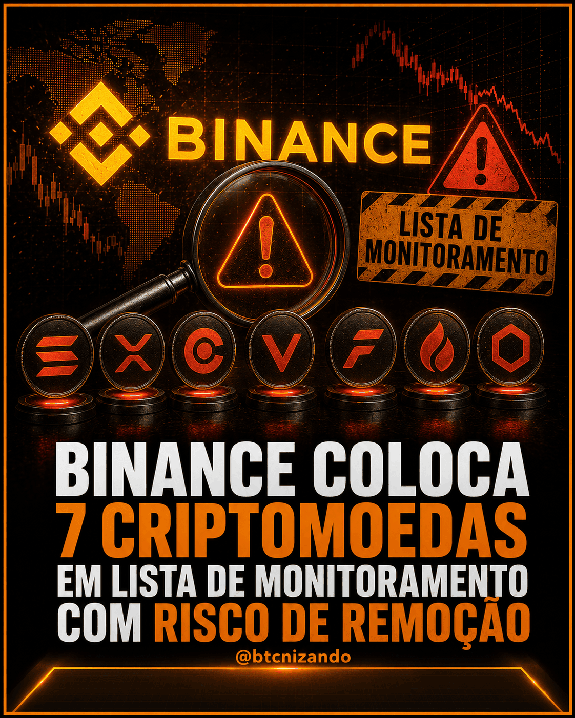 Binance coloca 7 criptomoedas em lista de monitoramento com risco de remoção