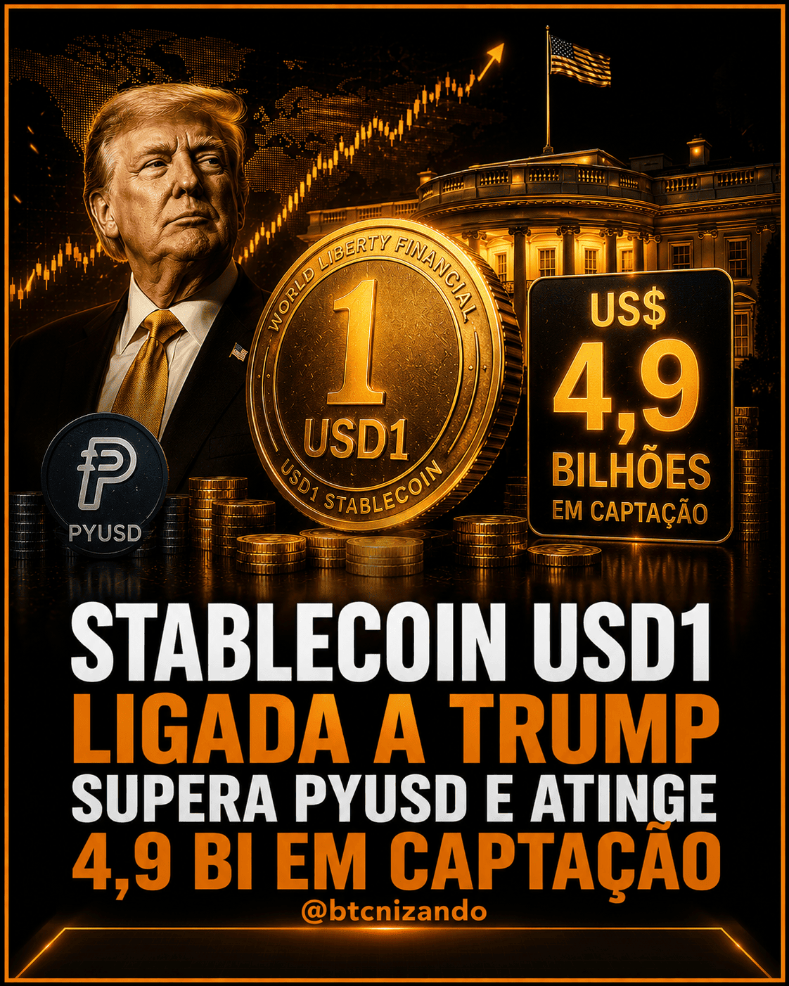 Stablecoin USD1 ligada a Trump supera PYUSD e atinge 4,9 bi em captação